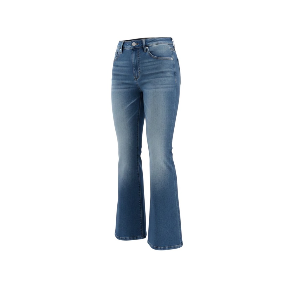 New BKE Billie Slim Fit High Rise Super Flare Jeans Blue Fringe Hem 30x32 boho